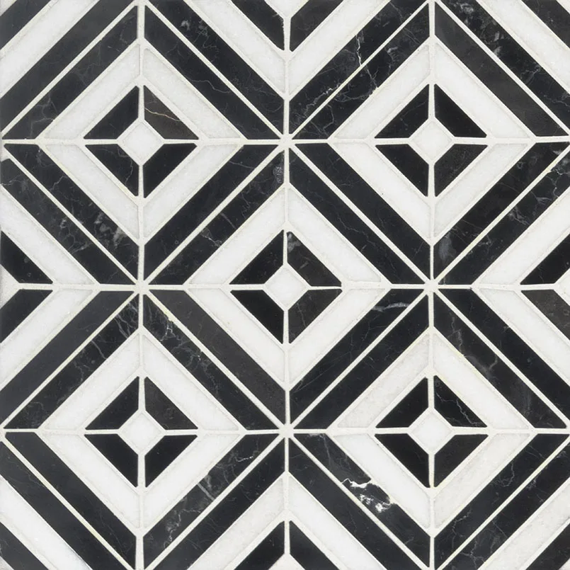 Rhombix Nero mosaic tile in polished finish, 3/8 inch thickness, black color, MSI Surfaces