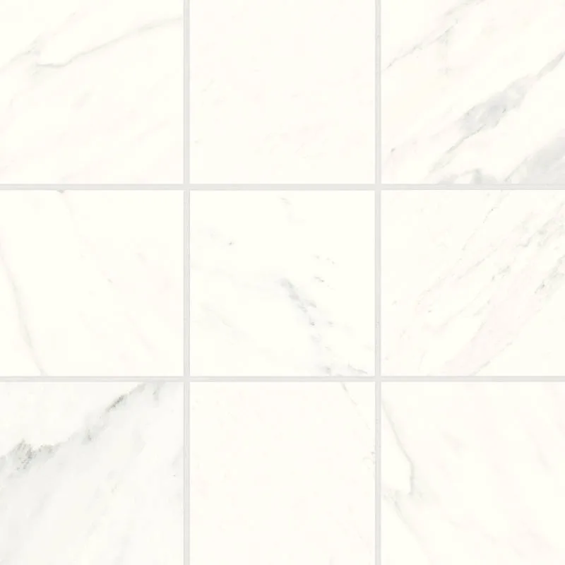 Magnifica Luxe White Mosaic Tile in herringbone pattern, honed finish, 12x12 size, porcelain material
