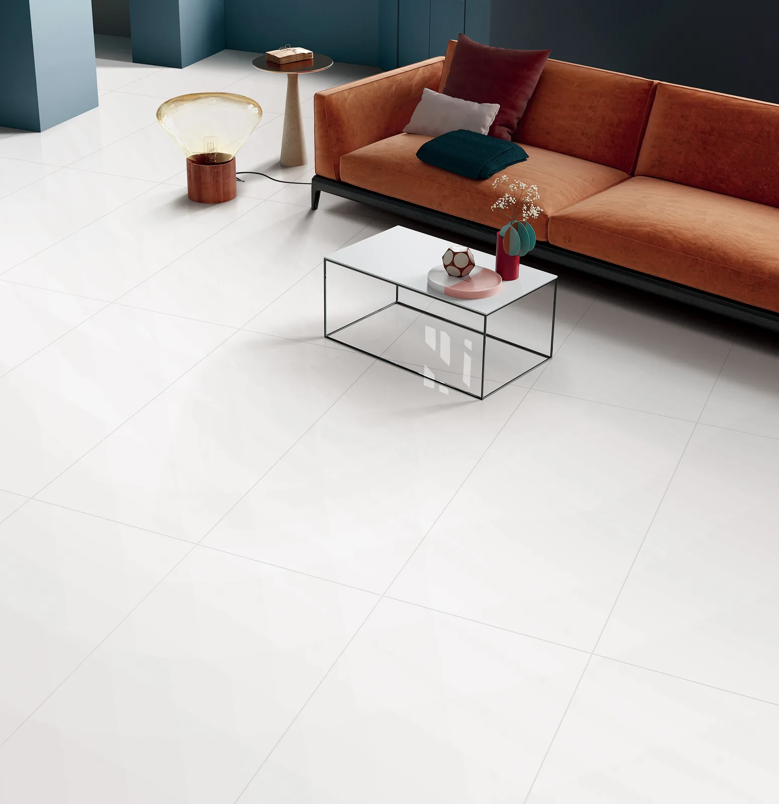 Premium Whitehause porcelain tile in white finish, sizes 12x24 and 24x48