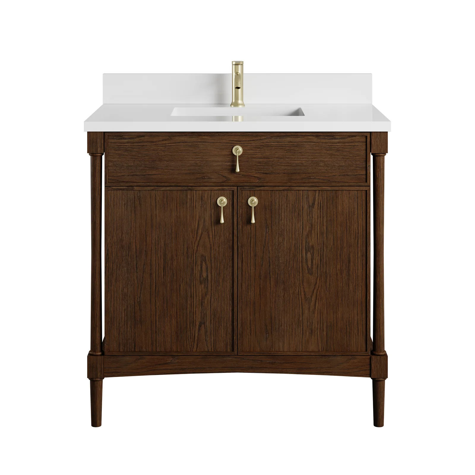 Kinnsden 36" Vanity in Weathered Oak, solid oak material, contemporary style