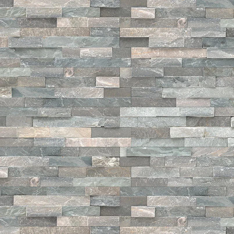 Sierra Blue Panel 6x24 Splitface Stacked Stone in blue, gray, and white tones