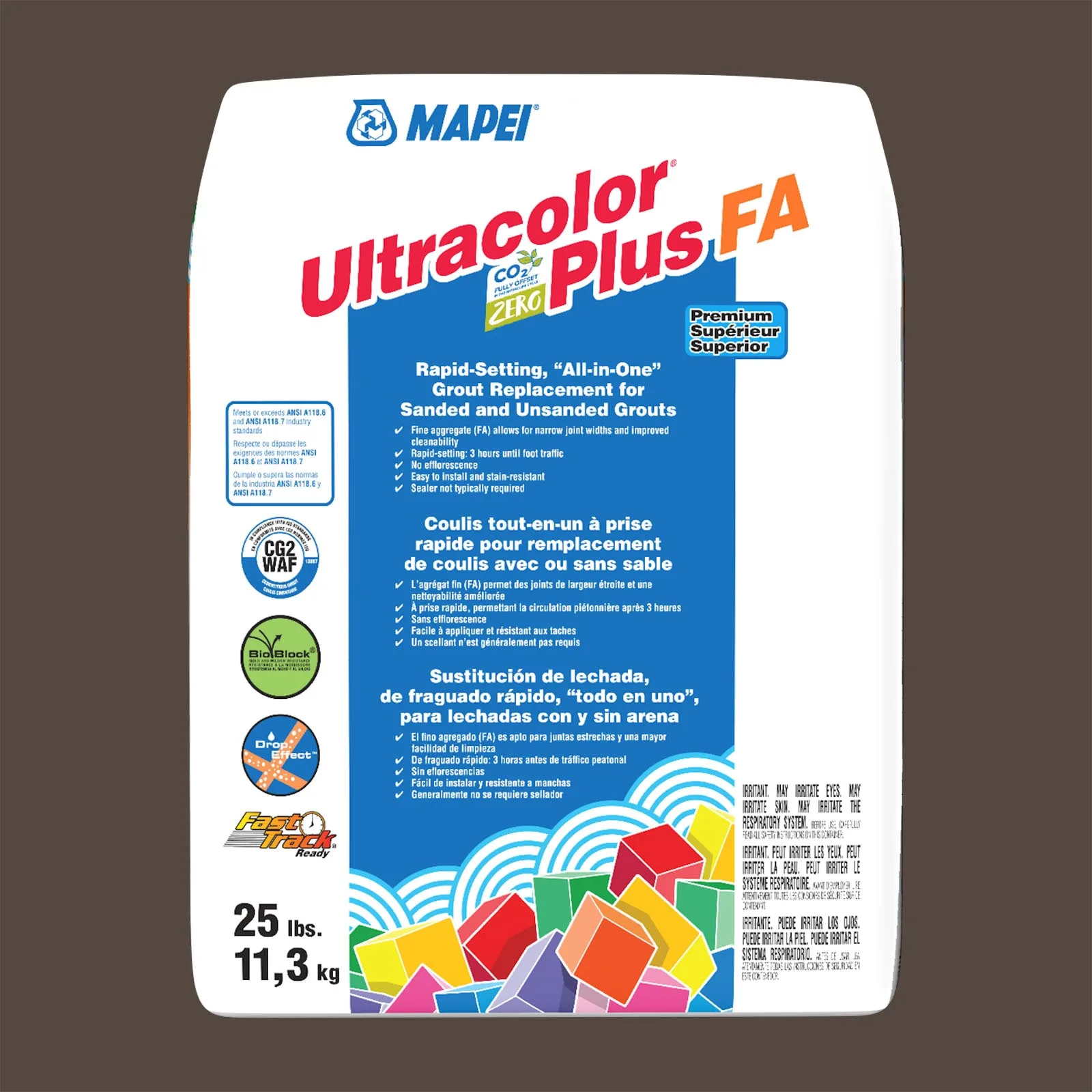 Mapei Ultracolor Plus FA Chocolate Grout 25 lb, rich chocolate color, all-in-one grout for flooring and tile projects