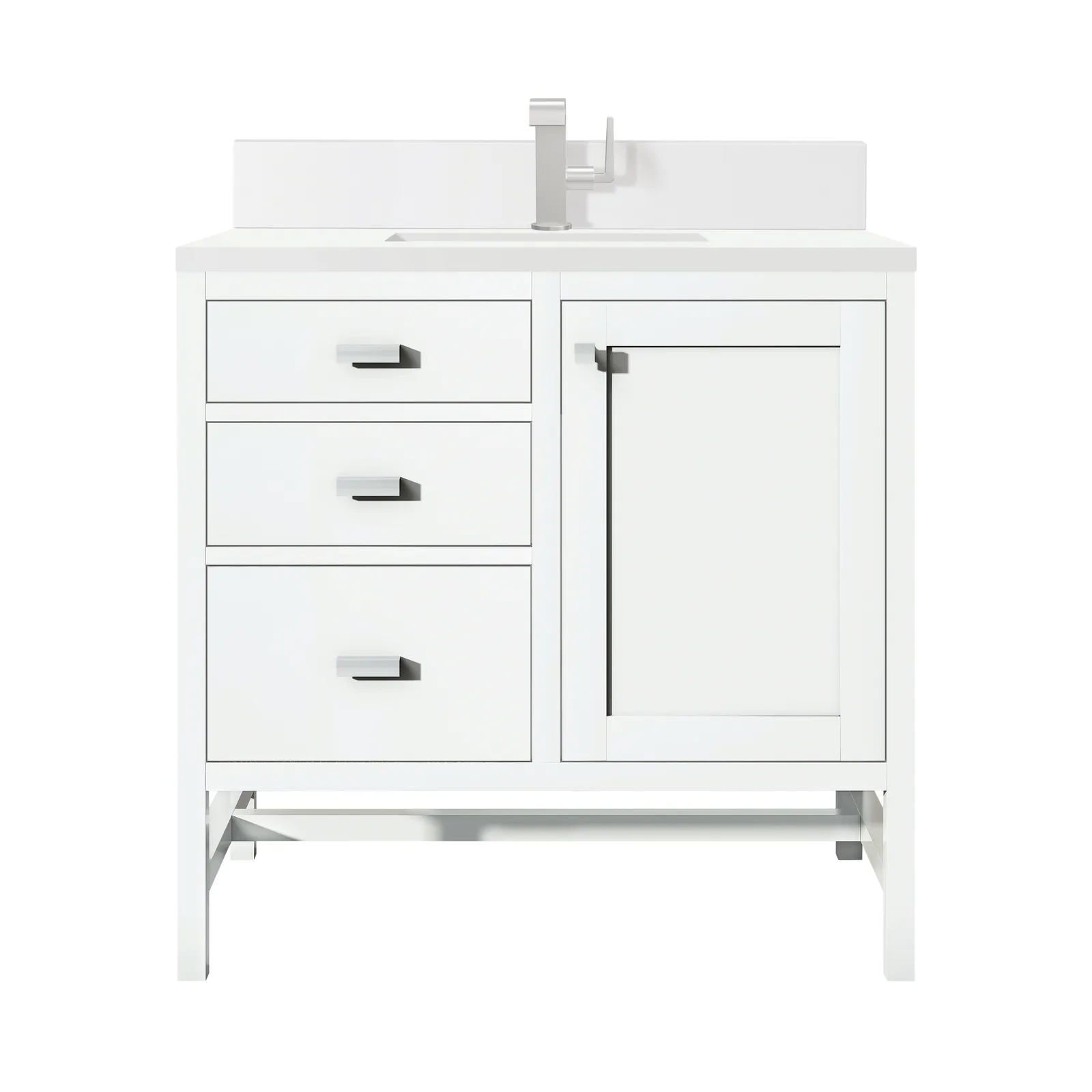 Addison 36" Vanity in Glossy White finish, Yellow Poplar material, freestanding design with undermount porcelain sink