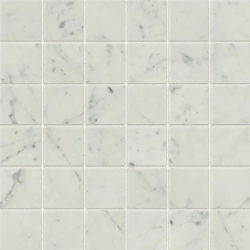 Classic 2.0 Bianco Carrara Mosaic Tile in polished and matte finishes, 12x12 inches, porcelain material