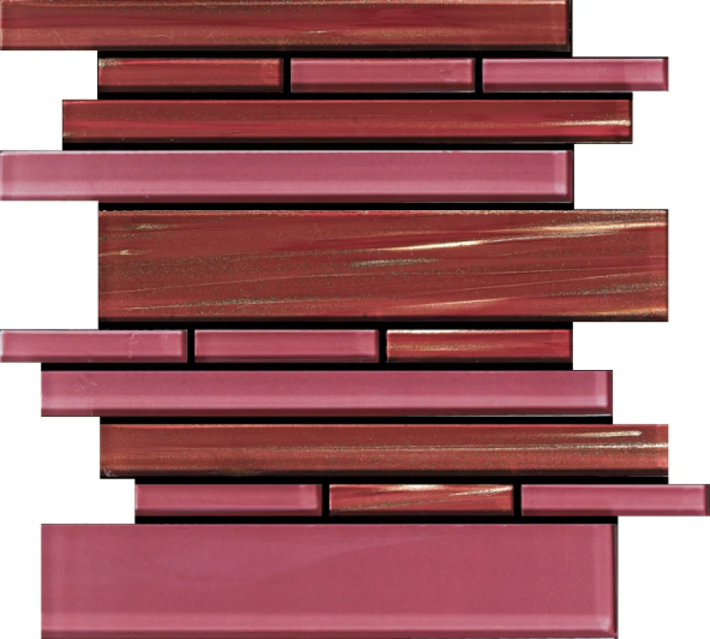 Linear Glass Wild Rose mosaic tile in red and pink colors, size 9.50x10.50, made of glass material