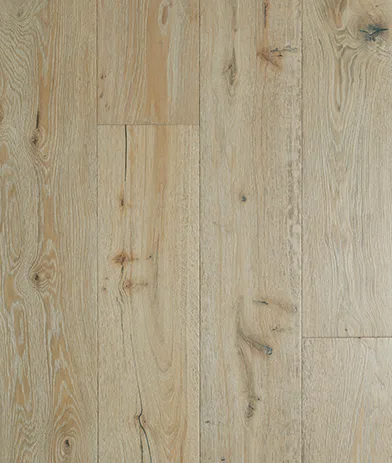 Mediterranean 9.5 engineered hardwood flooring in Varazze color, French Oak material, showcasing its rich texture and low-gloss finish.