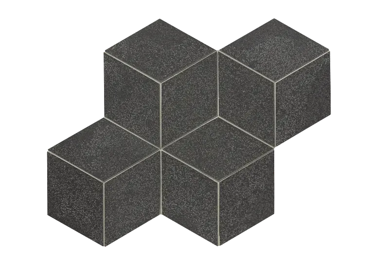Basalt Rhomboid Mosaic Tile in honed finish, large rhomboid mesh, made of natural basalt stone