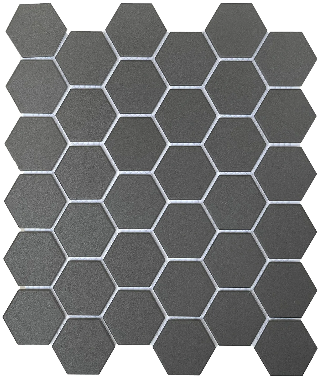 Solids Hex Mosaics in black, white, and grey colors, rough finish, hexagon 2x2 porcelain tile