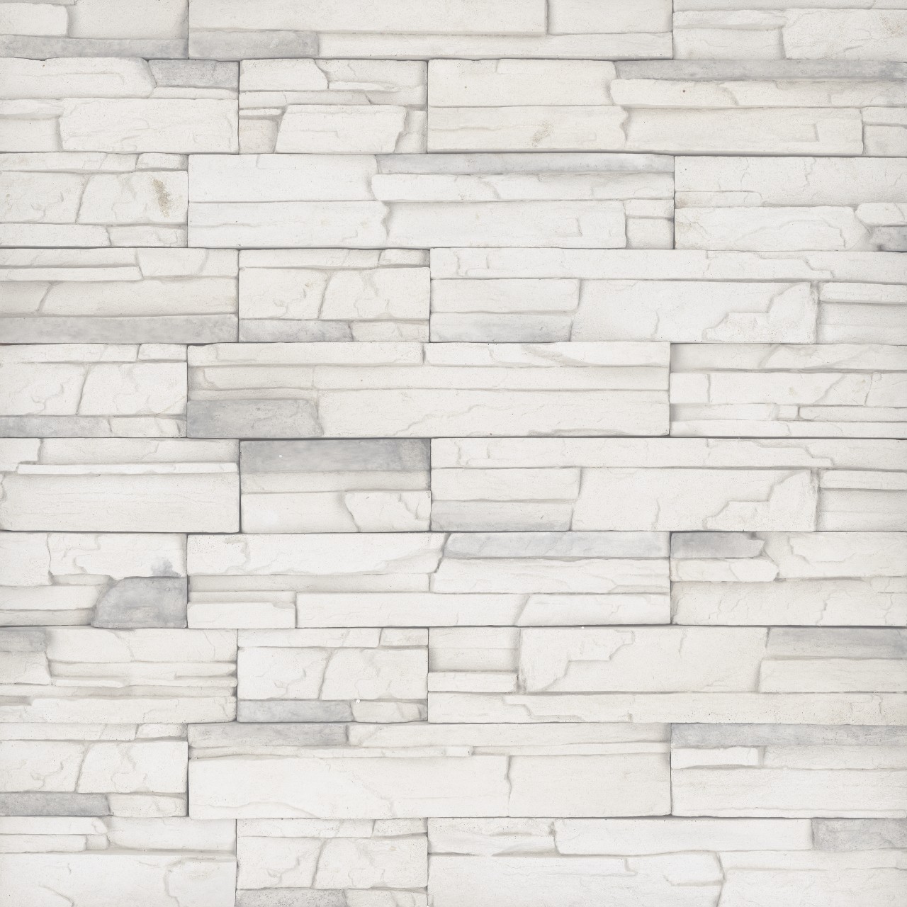 Copen Snow Flats stacked stone in white-cool finish, natural texture, random sizes, 0.50-1.25 inch thickness