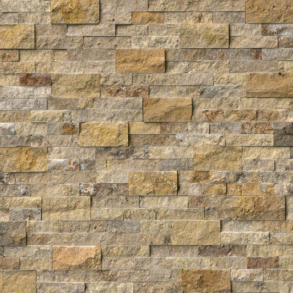 Tuscany Scabas Travertine Panel in yellow color, split face finish, 6x24 size, natural stone material