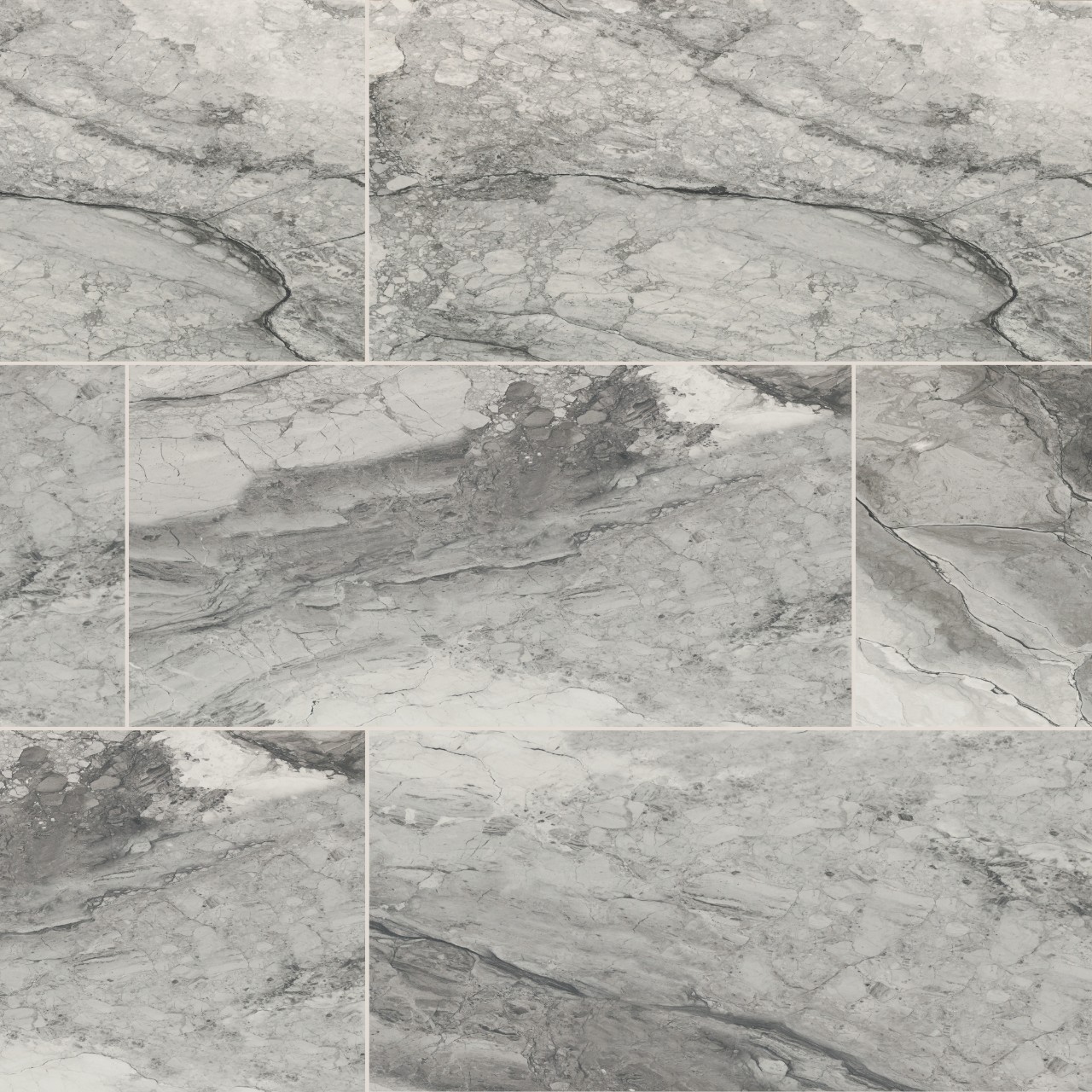 Kaya Onda Gray Porcelain Tile in polished and matte finishes, 12x24 and 24x48 sizes, gray-light color, marble style, MSI Surfaces