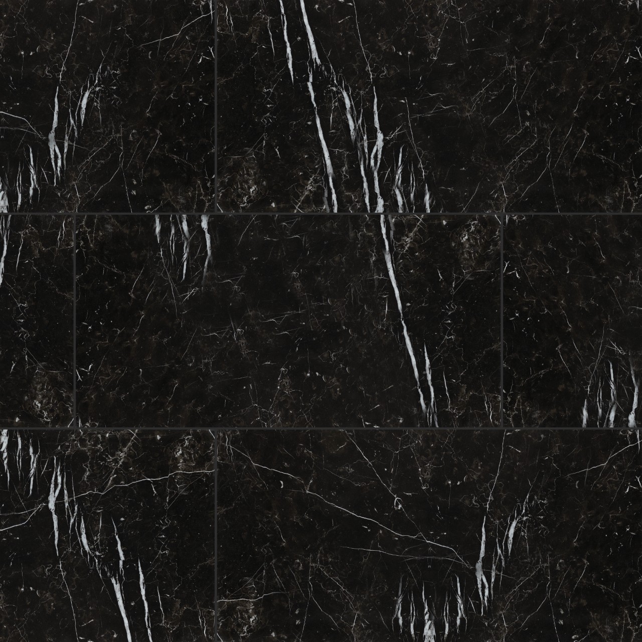 Regallo Marquina Noir porcelain tile in black with white veining, available in multiple sizes and finishes, made by MSI Surfaces.