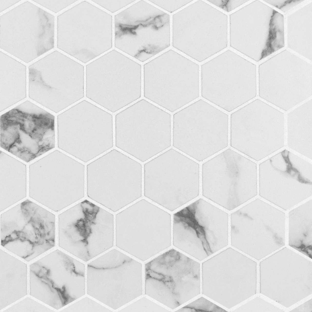Pietra Statuario 2x2 Hexagon Mosaic Tile in White-Cool Matte Finish, 12x12 sheet size, 3/8 thickness, MSI Surfaces