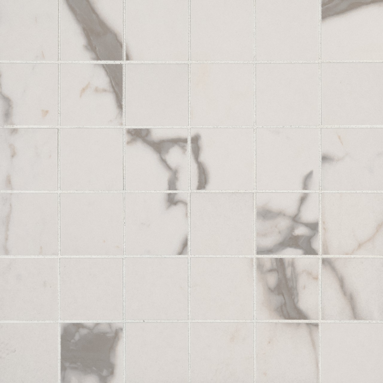 White Vena 2x2 Mosaic tile in matte finish, 2x2 size, 12x12 sheet, 3/8 thickness, elegant white color