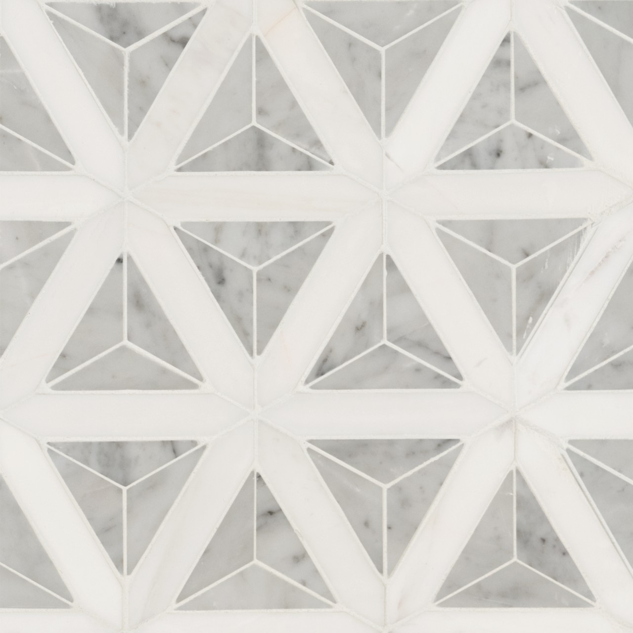 Carrara White Faceted Mosaic Tile in polished finish, 3/8 thickness, MSI Surfaces