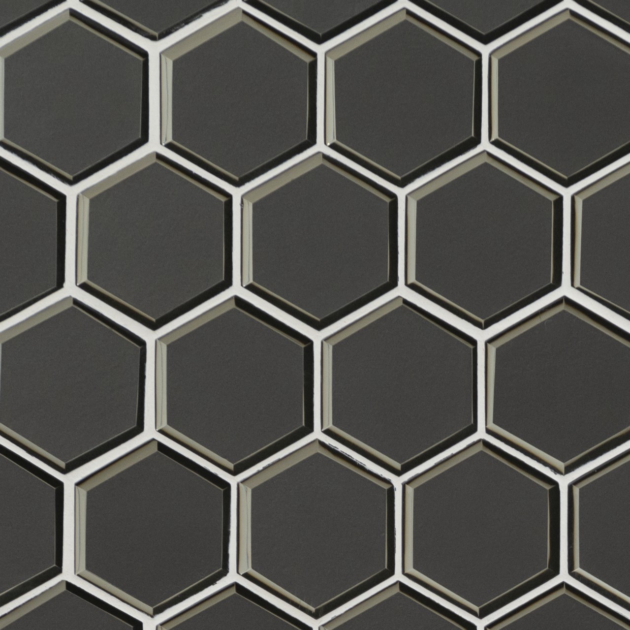 Metallic Gray Beveled 3" Hexagon