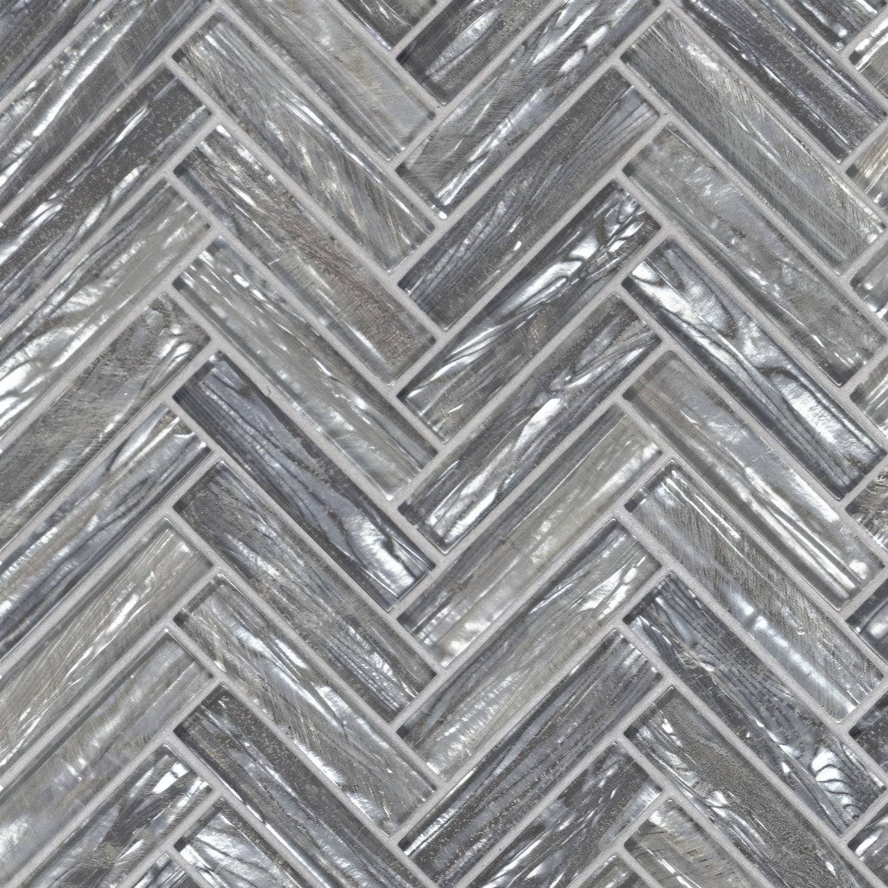 Shimmering Silver Herringbone mosaic tile, glossy finish, 5/16 inch thickness, MSI Surfaces