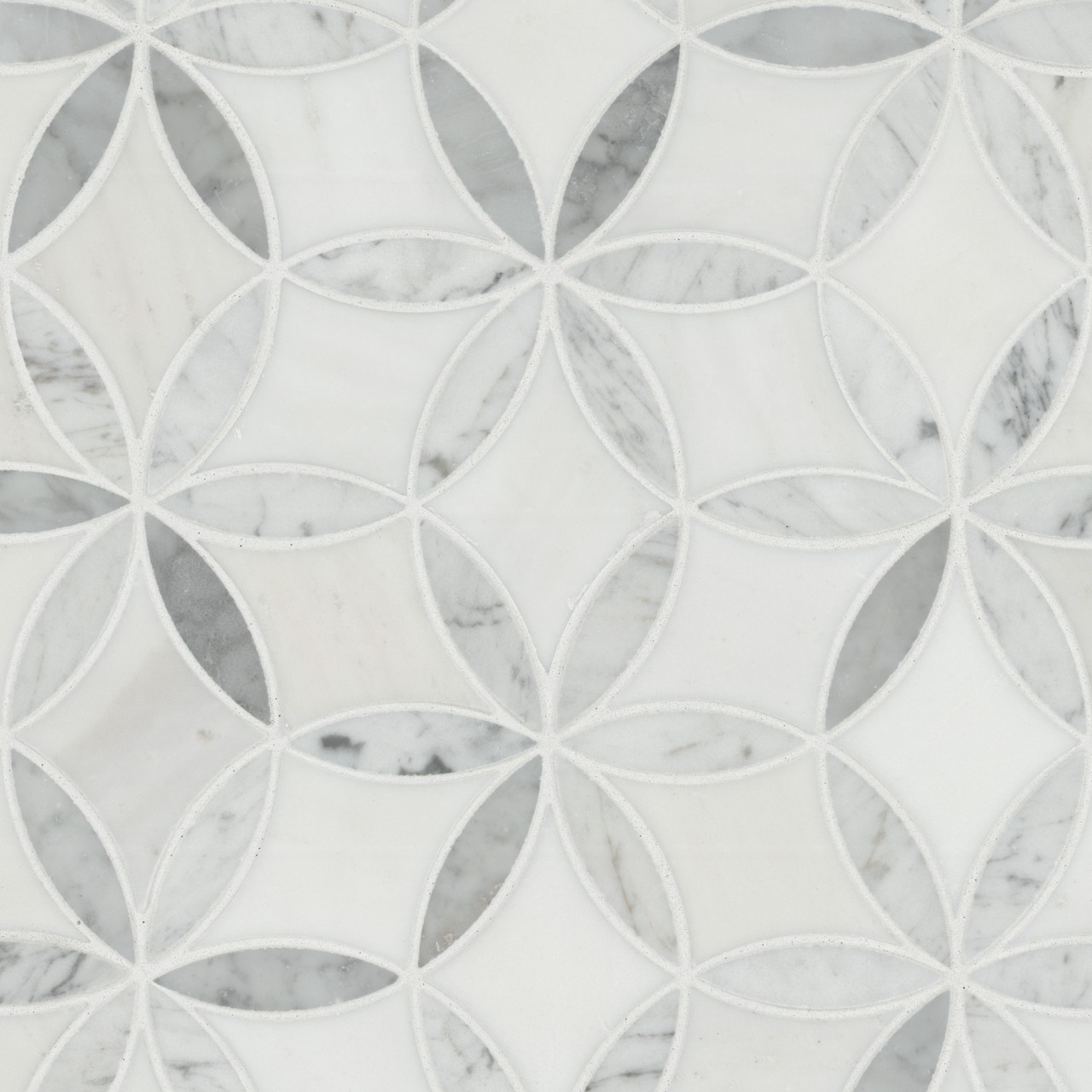 La Fleur Mosaic Tile White-Cool Polished 5/16 Marble Geometric WaterJet Cut