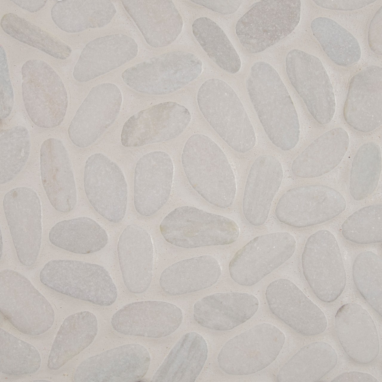 White Pebbles Mesh Backed Mosaic Tile in tumbled finish, 3/8 thickness, ideal for modern home decor