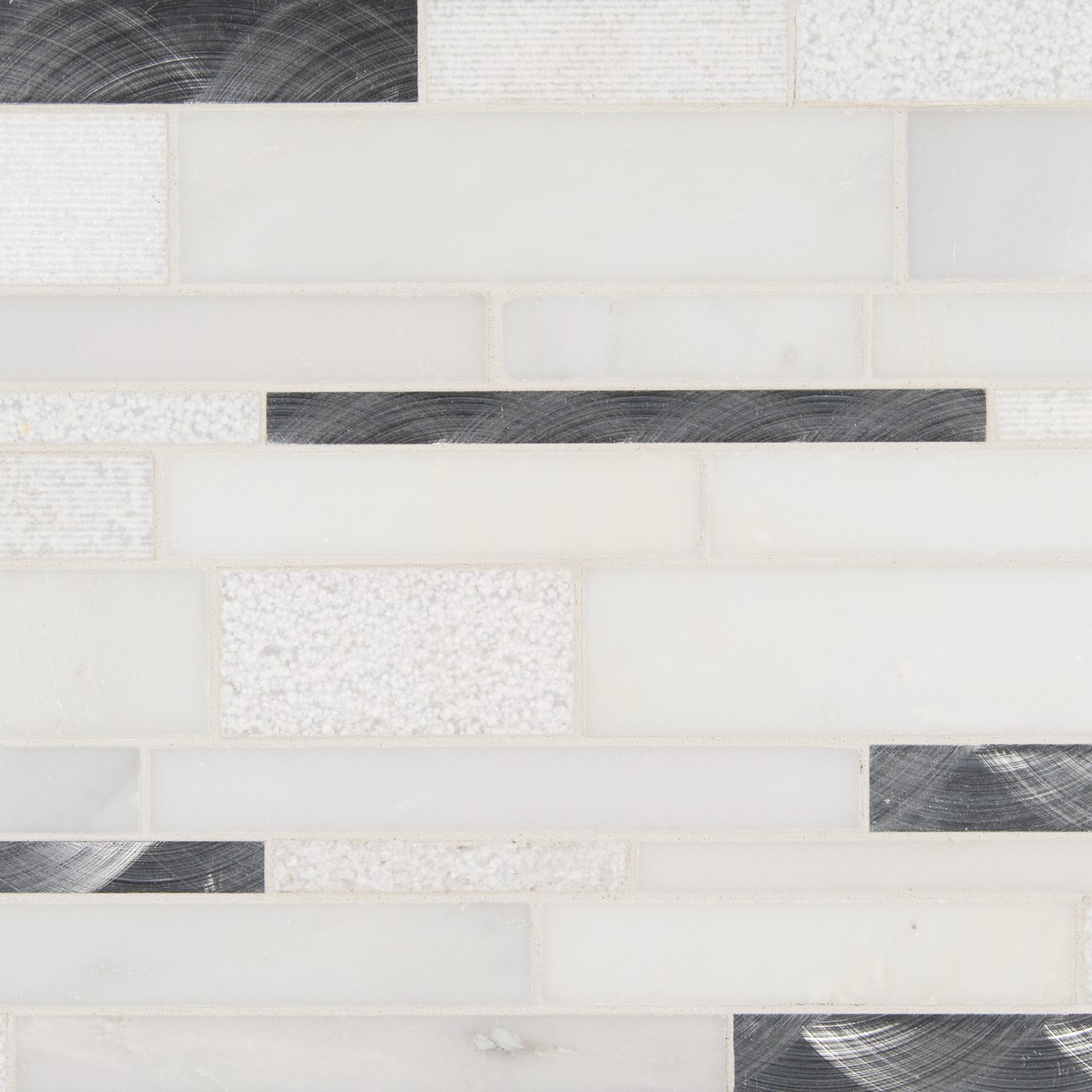 Moderno Blanco Interlocking Mosaic Tile 12x18 White-Cool Metal Stone Glass