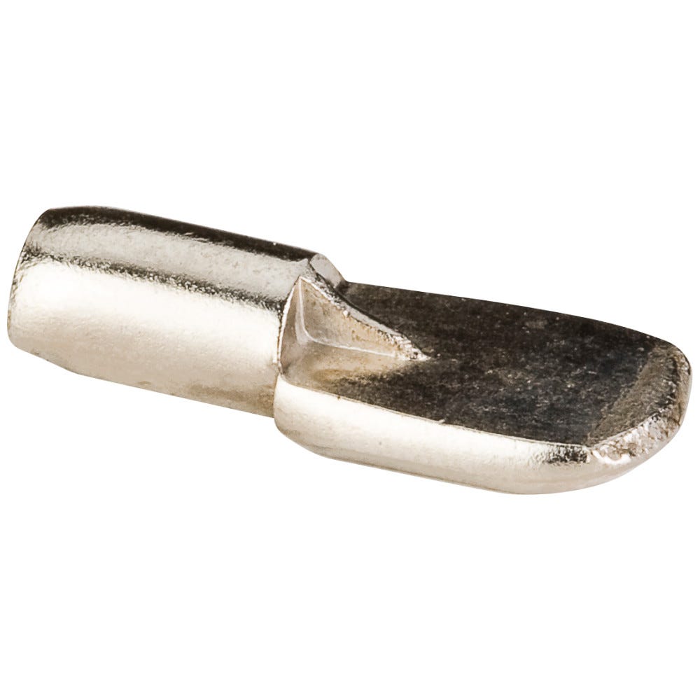 Spoon Shelf Support with 5 mm Pin and Anti-Slide Barb in bright nickel finish, functional hardware for secure shelving