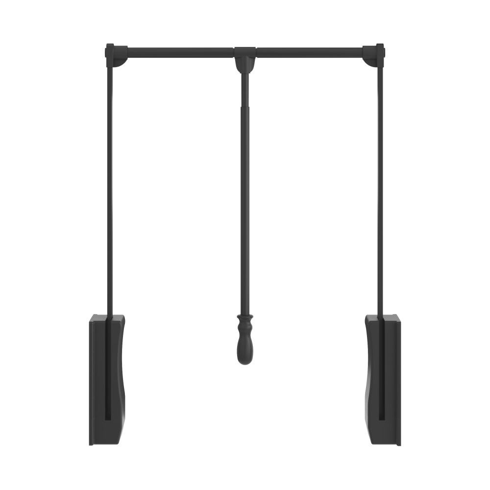 25-1/2" to 35" Wardrobe Lift in black powder-coated tubing with black plastic components, designed for closet organization
