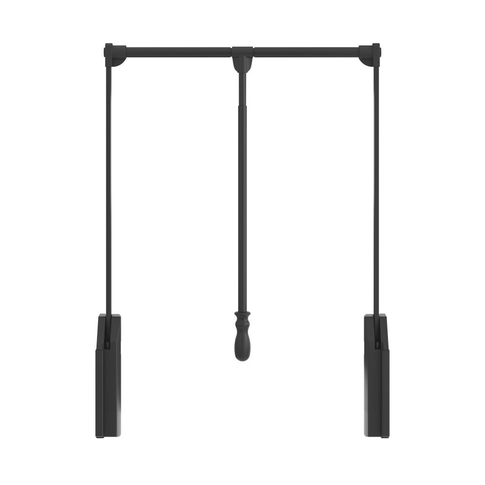 Soft-Close Wardrobe Lift in black powder coat finish, adjustable from 25-1/2" to 35", made of steel tubing with black plastic housing