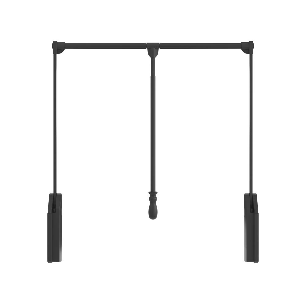 Soft-Close Wardrobe Lift 33" to 48" in black powder coat steel tubing with black plastic housing