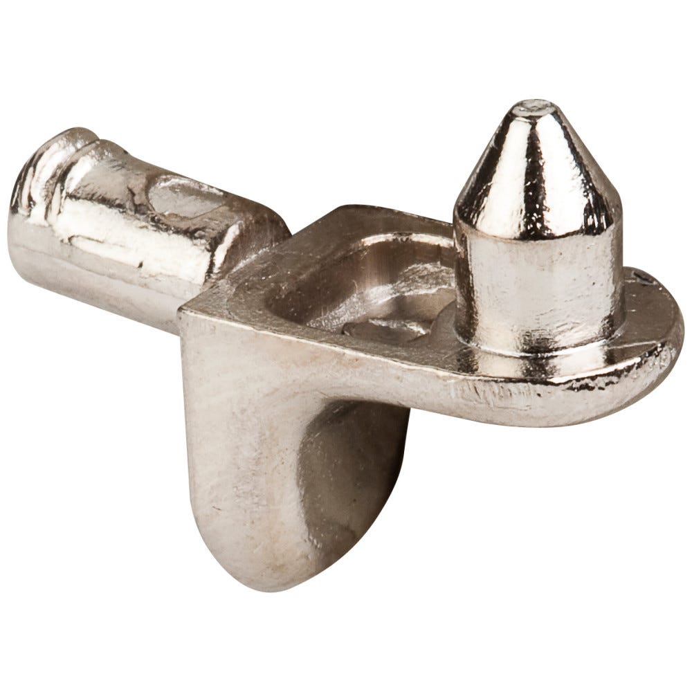 5 mm Zinc Die Cast Shelf Support with 5 mm Hold Pin in metallic finish, designed for durability and stability