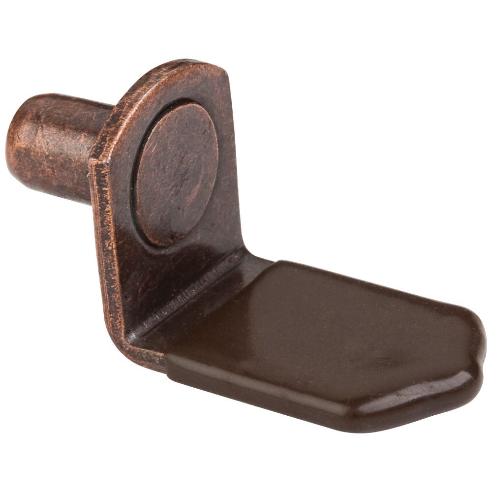 3/4" X .245 Angled Shelf Support with Antique Copper finish and brown sleeve, 1/4" pin diameter