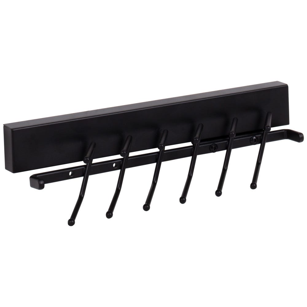 Matte Black 12" Sliding Tie Rack in matte black finish, designed for efficient tie organization