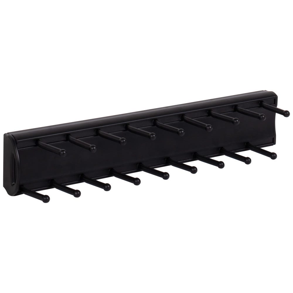 Matte Black 14" Tie Rack with 12 hooks, sleek design for organizing ties, made from durable materials.