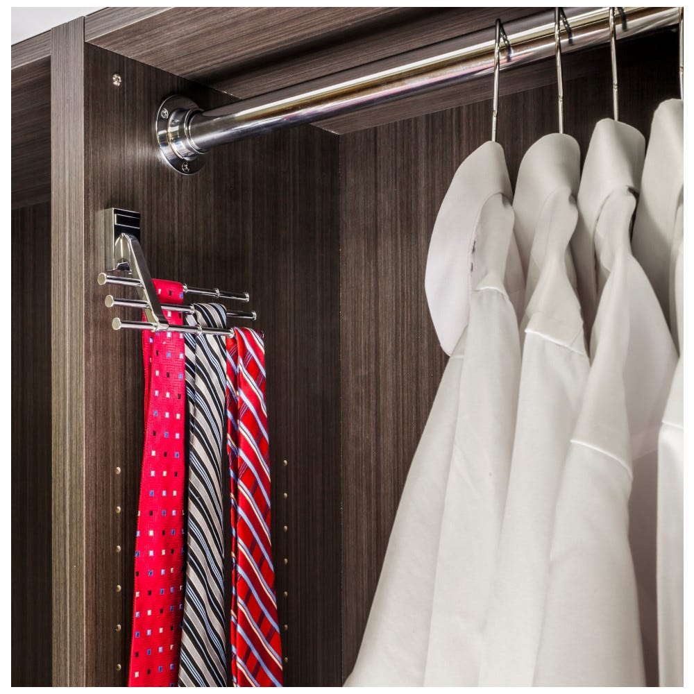 Screw Mounted Tie/Scarf Rack in sleek finish, holds 12 ties or scarves, durable material for long-lasting use