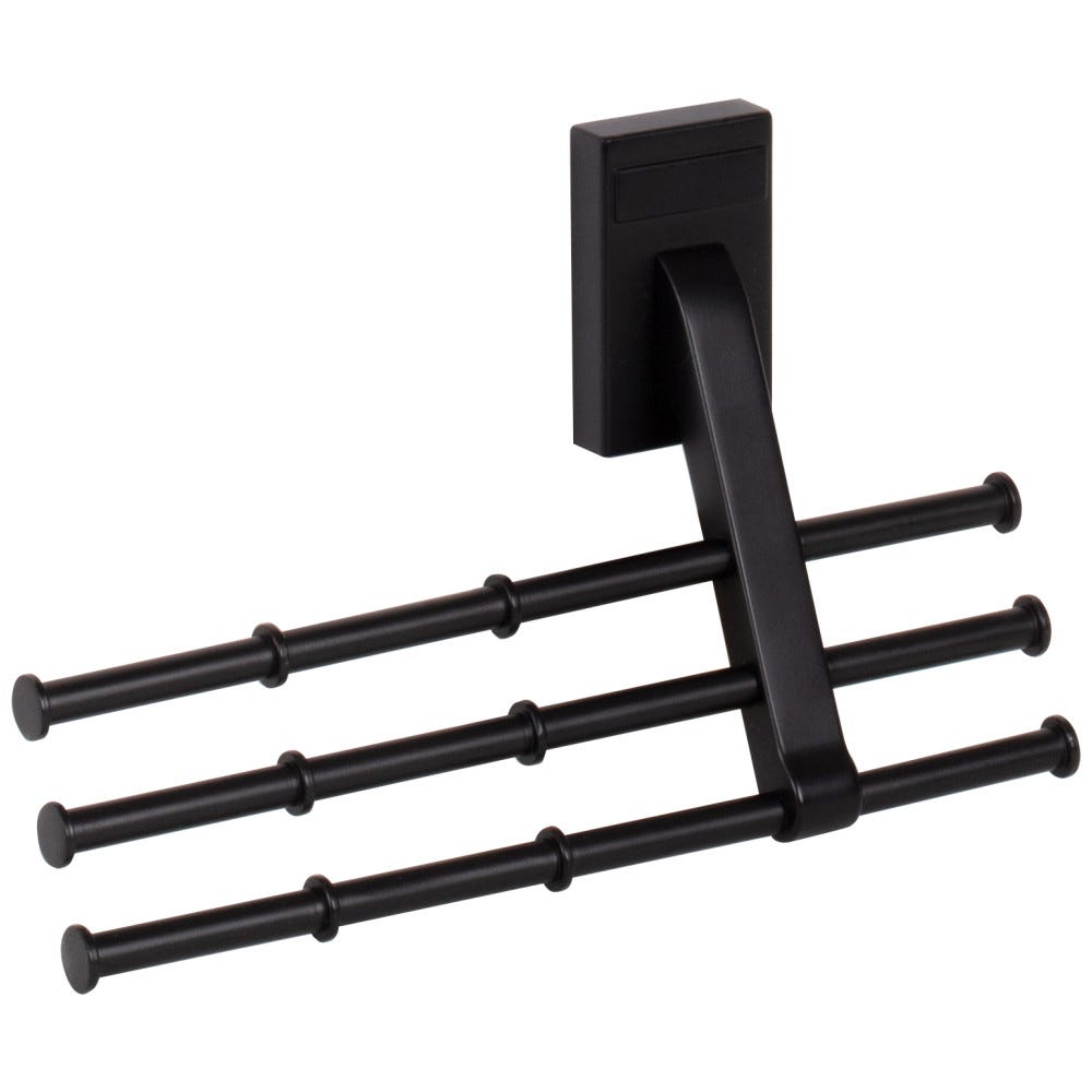 Matte Black Screw Mounted Tri-Level Tie Organizer in sleek matte black finish, designed for stylish storage solutions