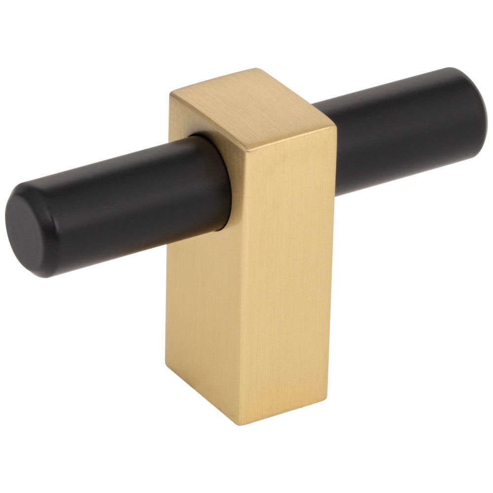 2-3/8" Overall Length Cabinet "T" Knob in Matte Black with Satin Nickel finish, decorative hardware for cabinets