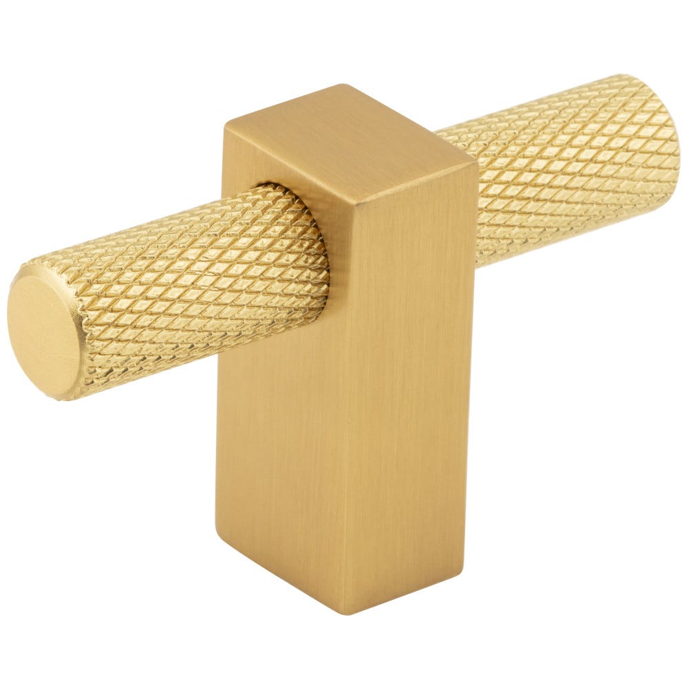2-3/8" Knurled Cabinet "T" Knob in brushed gold finish, decorative hardware for cabinets