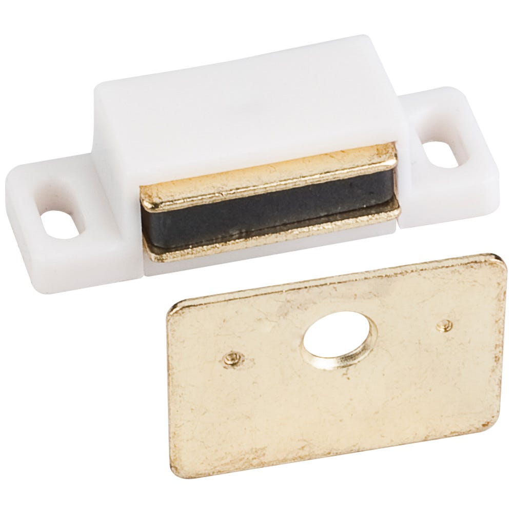 Bulk 15# Magnetic Catch White/Brass finish, functional hardware pack with 1,000 catches, strikes, and screws.