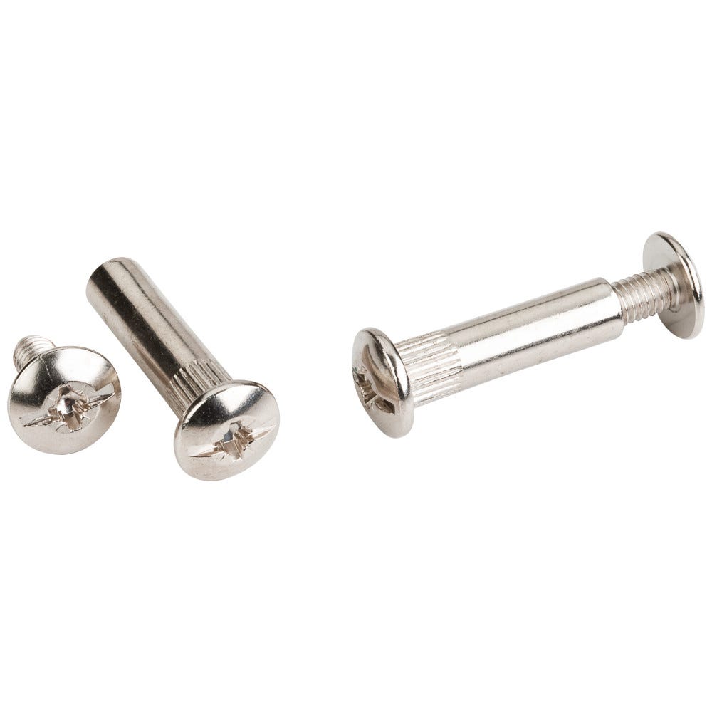 2 Piece Connect Screw in silver finish, suitable for 5 mm drilling, designed for 35 mm-45 mm panels, made by Hardware Resources