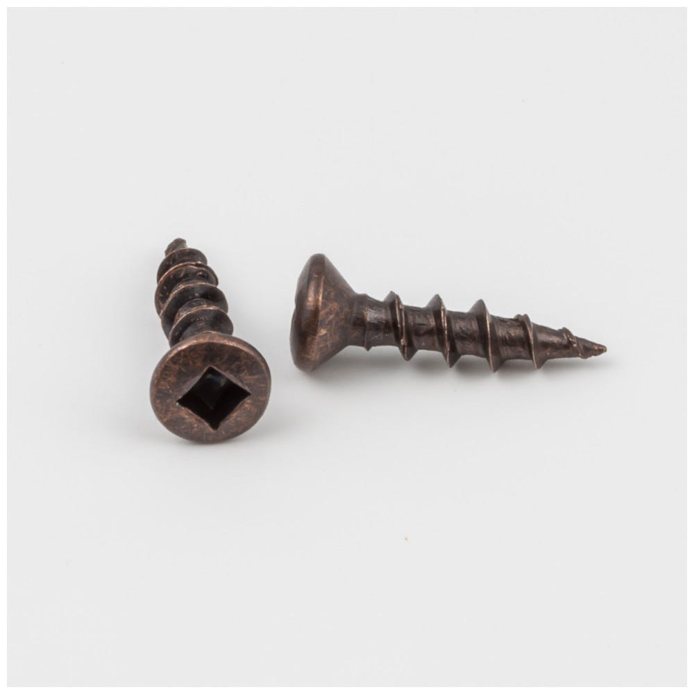 #6 x 5/8" coarse thread oval head screw in antique brass finish, square drive, sold by the keg