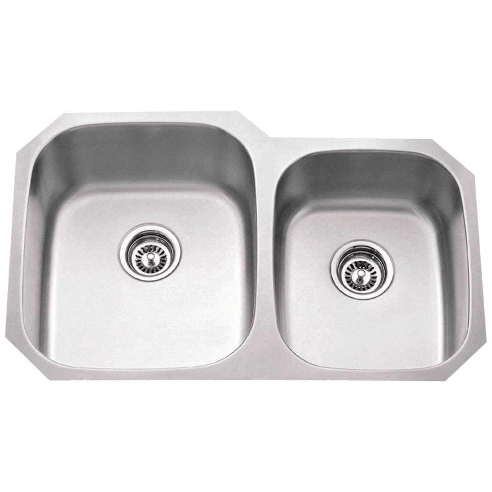 Stainless Steel 18-Gauge Undermount Kitchen Sink with Two Unequal Bowls, 31-1/2" x 20-1/2", durable stainless steel finish