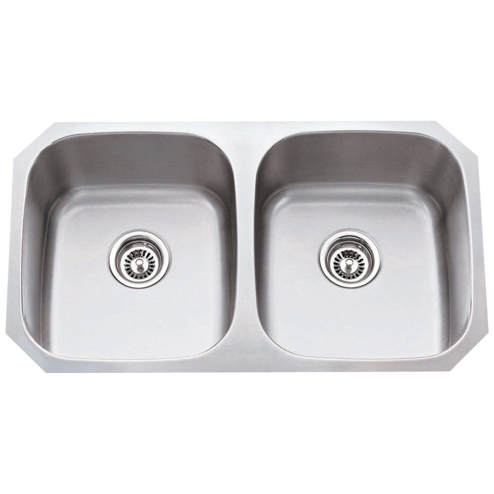 Stainless Steel 16-Gauge Undermount Kitchen Sink with Two Equal Bowls, 32-1/4" x 18-1/2", stainless steel finish