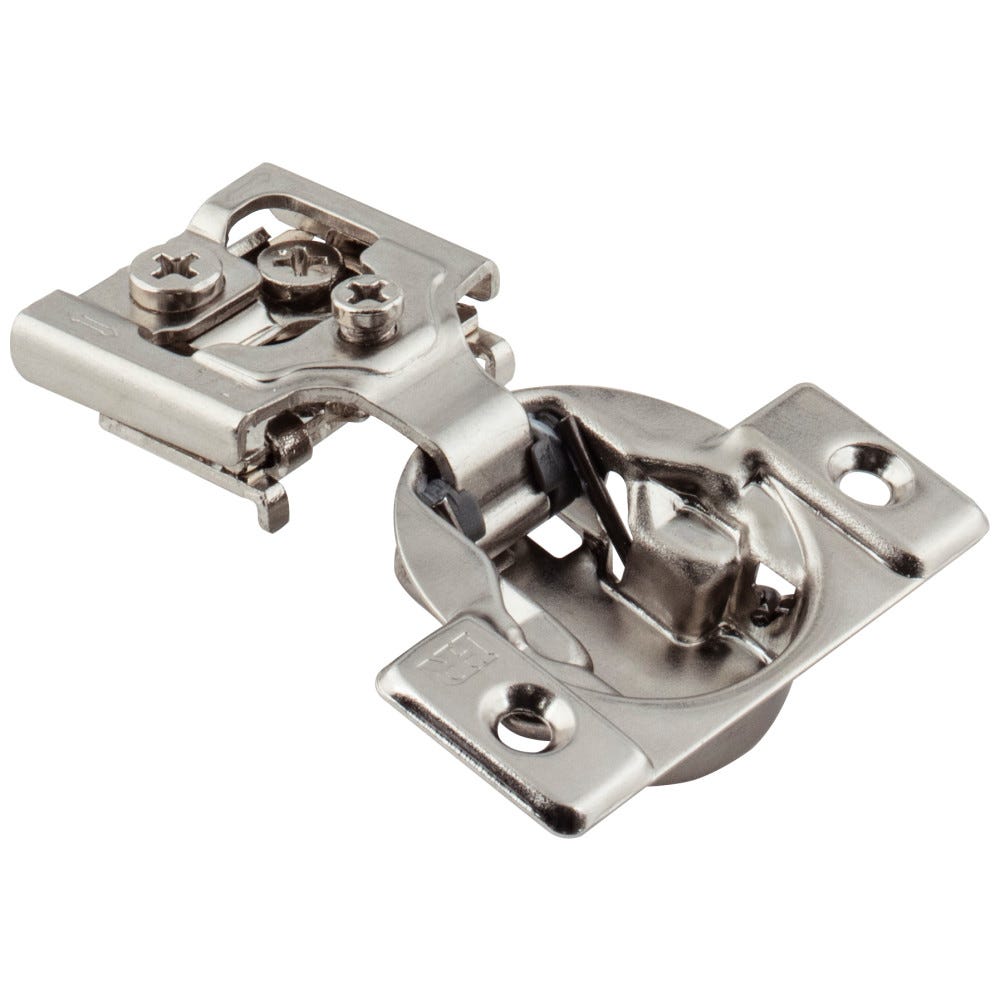 Dura-Close® 2 Cleat 1/2" Overlay Compact Hinge without Dowels in sleek metal finish