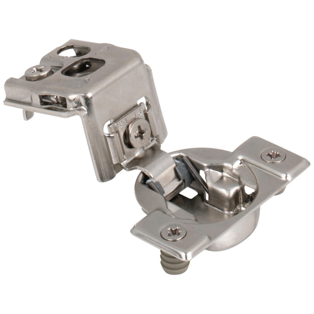 Dura-Close® 1-1/2" Overlay Self-Close Compact Hinge in sleek finish, designed for seamless door operation with durable dowels