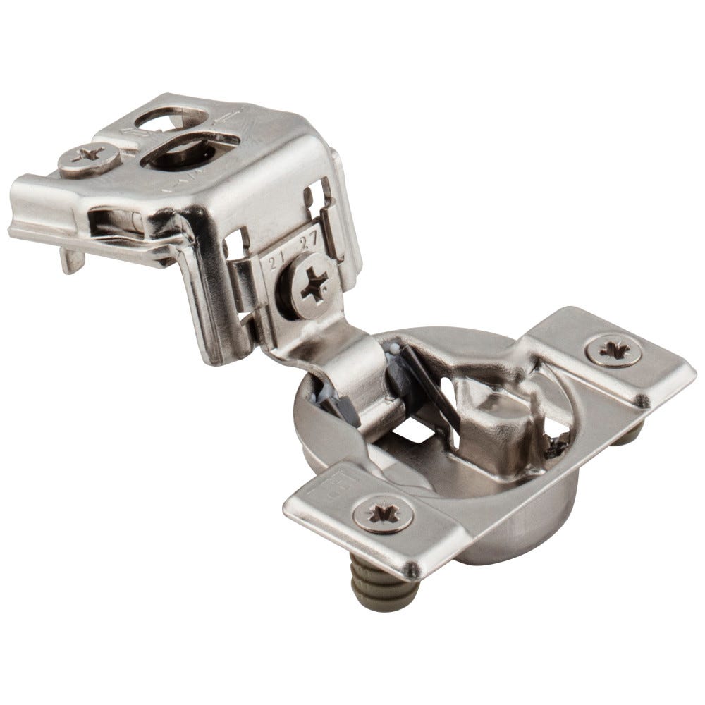 Dura-Close® 1-1/4" Overlay Self-Close Compact Hinge in sleek metal finish with dowels for easy installation