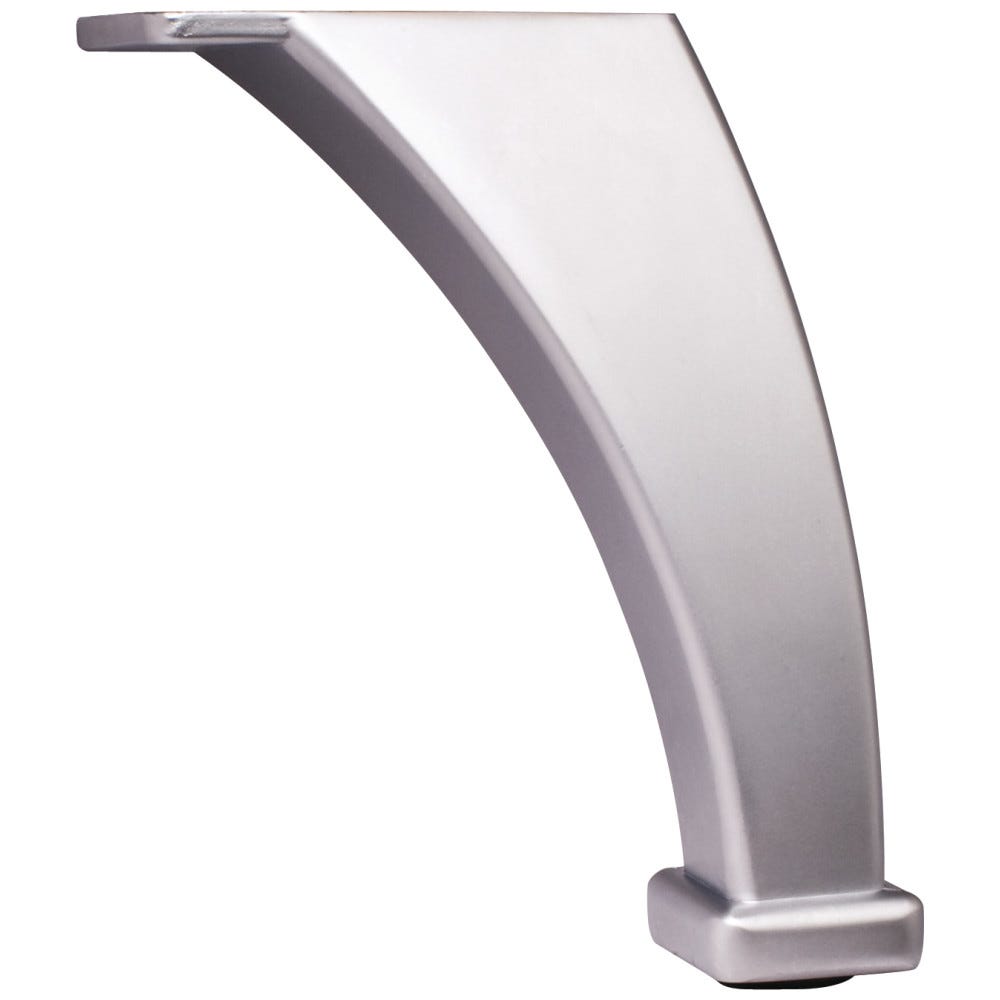 Squared Furniture Leg in Dull Chrome and Satin Nickel, 4-1/8" Tall, Carved Wood with applied rubber bumper and curved frame