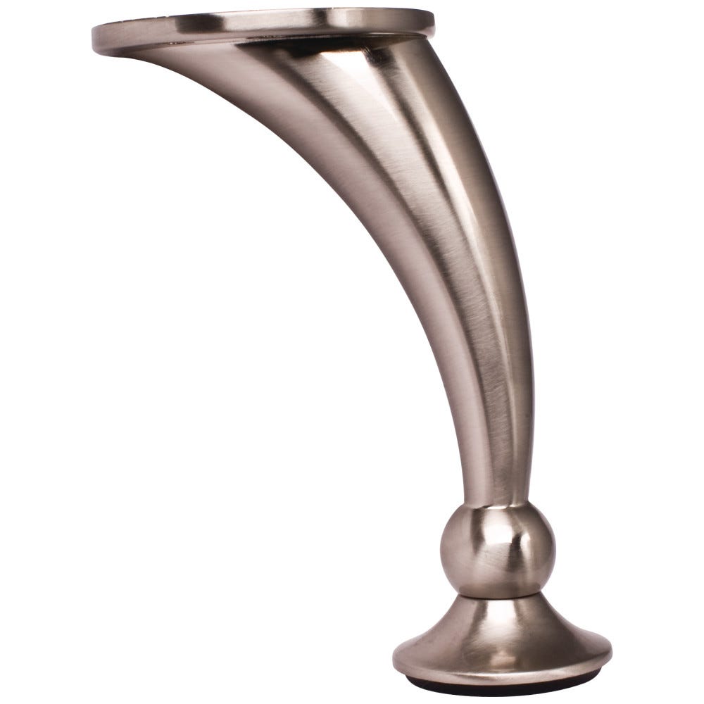 Rounded Furniture Leg in Satin Nickel finish, 4-1/2" to 4-5/8" tall, made of durable material with rubber bumper