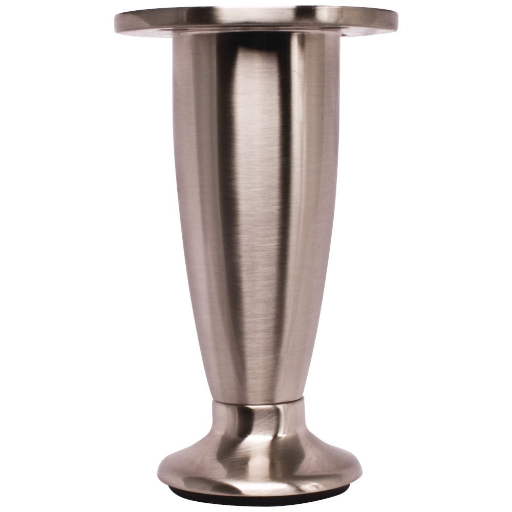 4" Adjustable Furniture Leg Leveler in Satin Nickel, carved wood, adjustable height up to 4-1/2"
