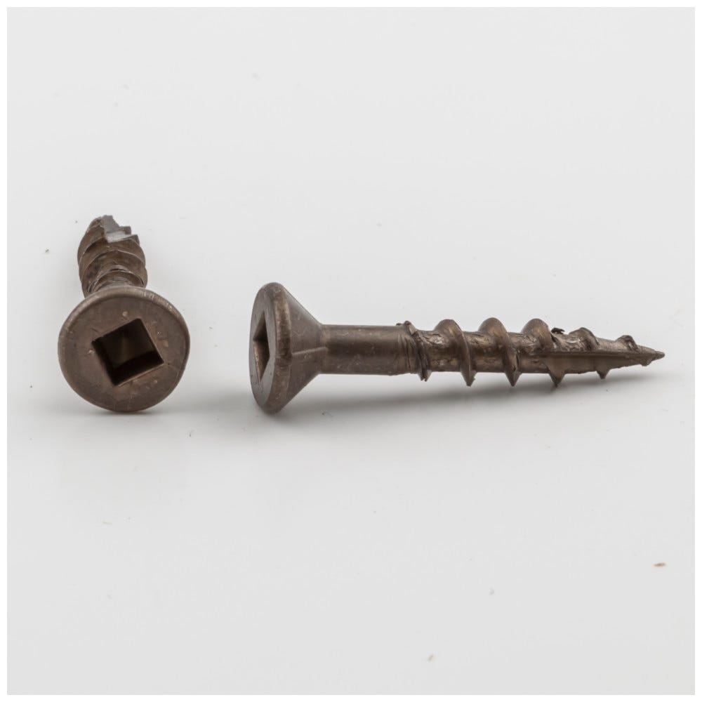 #8 x 1" Flathead with Nibs Type 17 Square Drive Coarse Thread screws in Clean Brown Wax finish