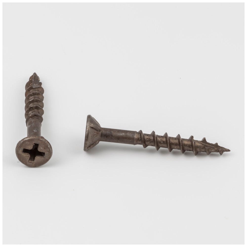 #8 x 1-1/4" Flathead With Nibs Type 17 Phillips Drive Coarse Thread screws in Clean Brown Wax finish