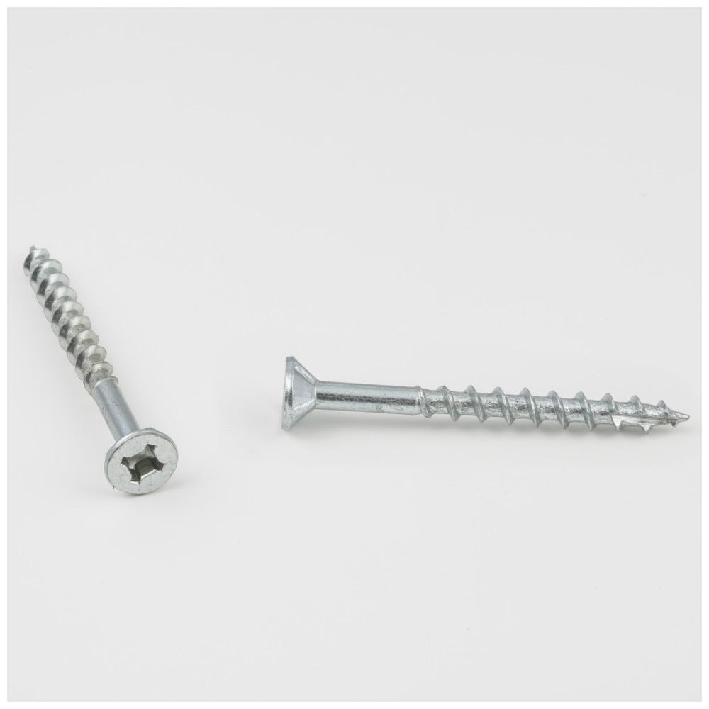 #8 x 1-3/4" FH Combo Nib Screw with Type 17 Point in zinc finish, sold by keg bucket, functional hardware